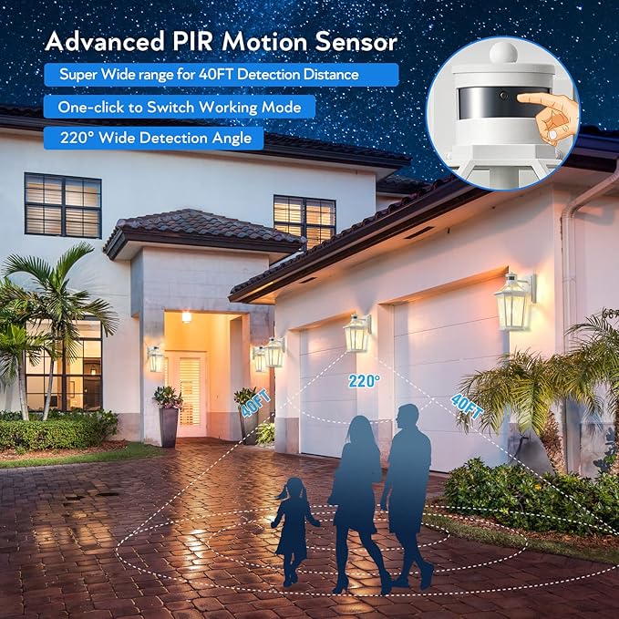 VIANIS Motion Sensor Outdoor Light Fixtures Wall Mount, 2 Pack White Dusk to Dawn Exterior Wall Lantern, Anti-Rust Wall Mount Lighting with Clear Glass Shade for House, Entryway, Front Door