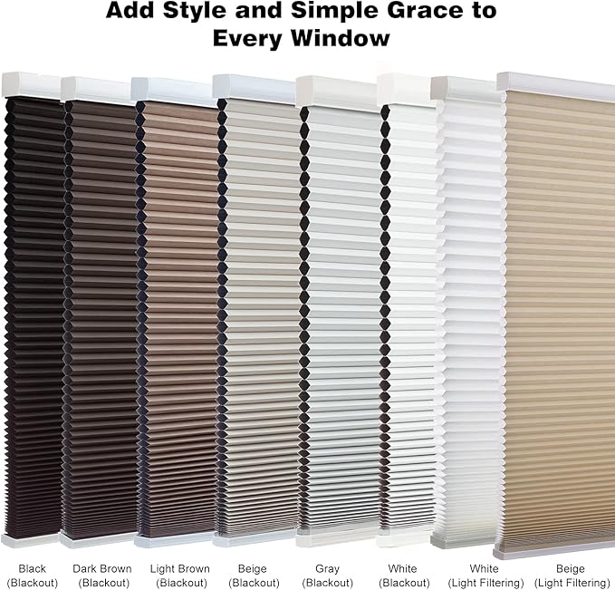 Changshade Cordless Cellular Shades, Light Filtering Honeycomb Shades for Windows, Pull Down Pleated Blinds, Easy to Install for Indoor Windows and French Doors,27" W x 48" H, Grey