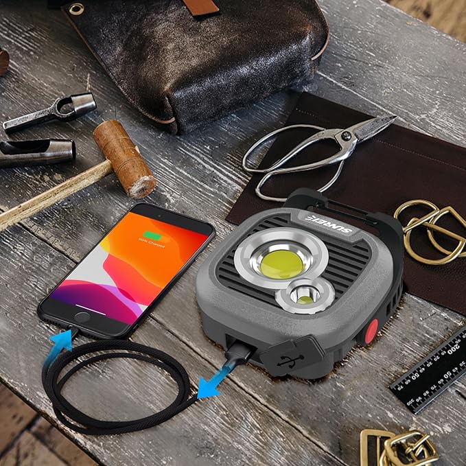 LED Rechargeable Magnetic Work Light SUNREI Mechanic Light Power Bank 180° Rotating, 1500LM, 6 Modes, Magnetic&Hook, 13500mAh Battery, Magnetic Flashlight for Camping, Car Repairing (Gary)