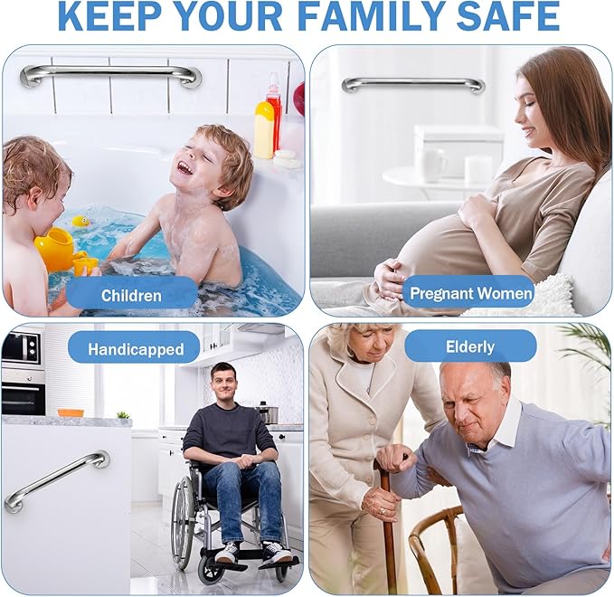 Therwen 6 Pack Grab Bars for Bathtubs and Showers Shower Grab Bars for Seniors Stainless Steel Bathroom Handicap for Elderly for Wall Shower Handle Assist Device (12 Inch,18 Inch,24 Inch,Silver)