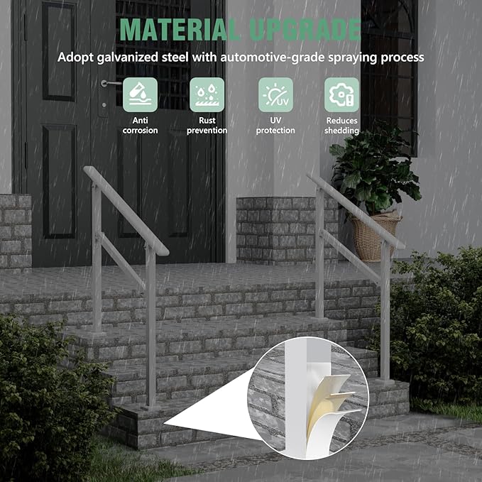 2 Pack Hand Rails for Outdoor Steps,2-3 Step Railing for Stairs,Adjustable Porch Railing,Hand Rails for Seniors,Outdoor Deck Handrails for Exterior Steps,White