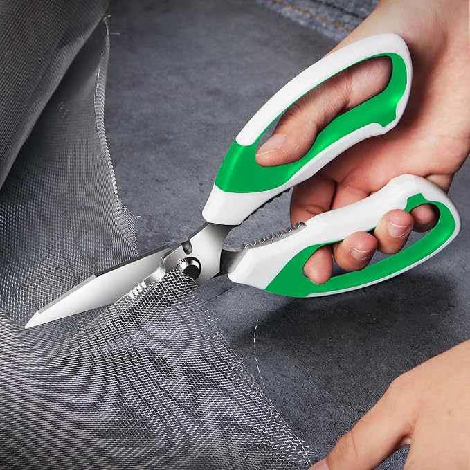Utility Scissors Heavy Duty: sharp Scissors All Purpose heavy duty, Easy Cutting Carpet, Cardboard, Wires, Leather, Fabric（8'' Green）