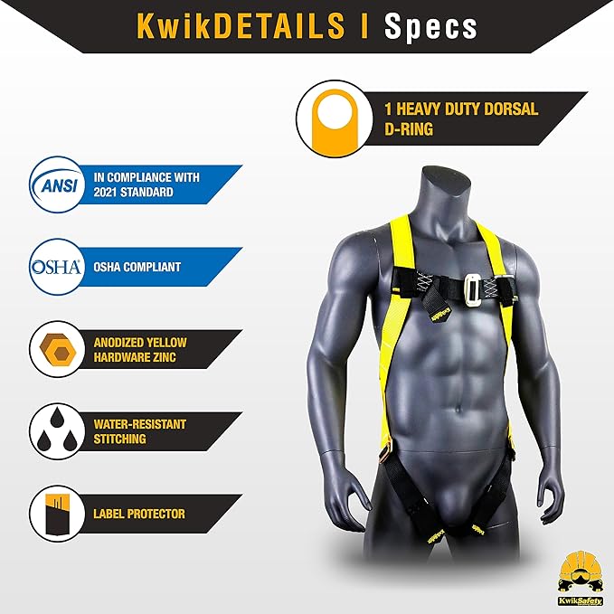 KwikSafety - Charlotte, NC - TORNADO Fall Protection Safety Harness [Full Body Single D-Ring] Construction ANSI Tested OSHA