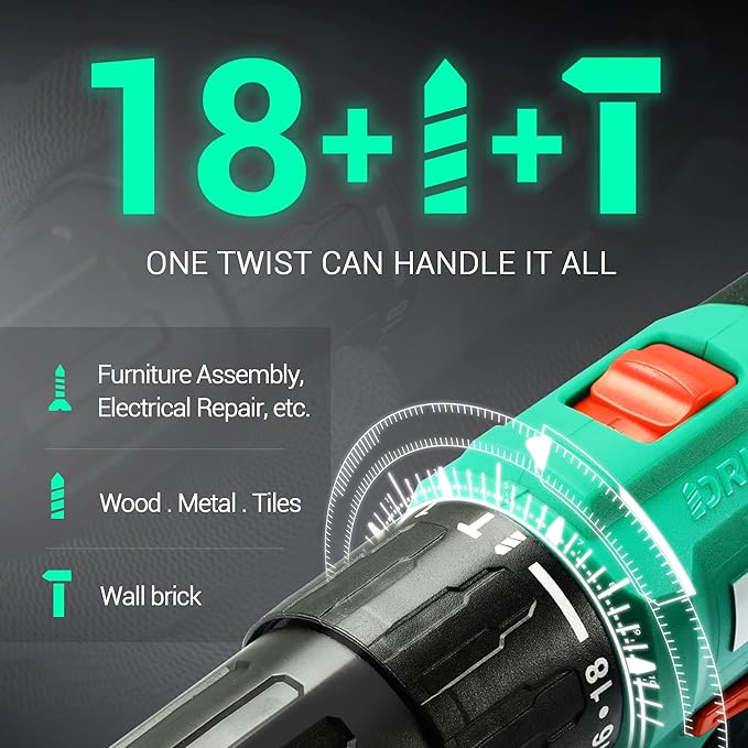 20V Cordless Hammer Drill Set, 354 In-lbs Torque, 1/2" Keyless Chuck, 22500 IPM, 2 Variable Speeds, 18+1+1 Position, Power Impact drill with 14 Drill/Driver Bits for Brick, Metal, Wood ADJZ2035i13