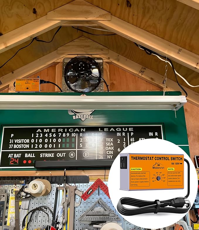 Attic Fan Thermostat-Control, Adjustable Thermostat with Overload Protector, Temperature Controlled Attic Fan, with Socket Easy to Install, Exhaust Fan Temperature Controller for Workshop, Greenhouse