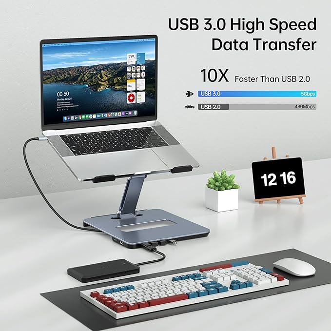 BENFEI Laptop Stand with USB C 6in1 Docking Station, HDMI 4K@60Hz, 4*USB3.0, 100W PD Compatible with MacBook Pro/Air, iPad Pro, XPS, Thinkpad
