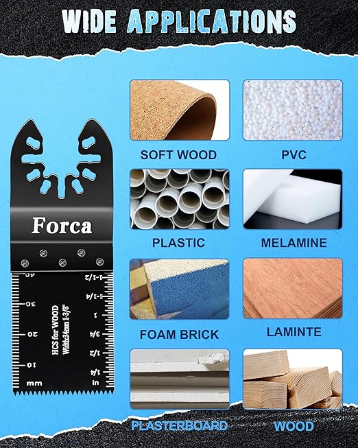 FORCA Multi Tool Blades Kits, 105pcs Universal Oscillating Tools Saw Blades for Wood, Fine Tooth Multitool Blades, Durable High Carbon Steel
