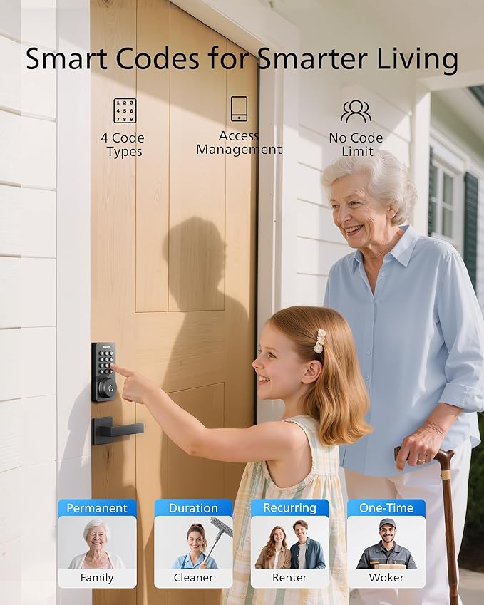 Philips WiFi Deadbolt Smart Lock with Handle, APP/Voice/Fingerprint/Passcode/Key Unlock, Smart Locks for Front Door with Handle Set, Backlit Keypad Deadbolt, Keyless Entry, Remote Control, Auto-Lock