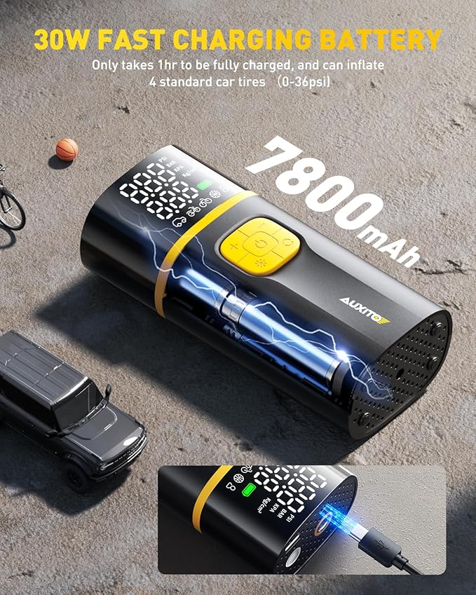 AUXITO A502 Portable Air Compressor - Tire Inflator for Car, Truck, Bike, Motorcycle with Digital Tire Pressure Gauge & LED Light