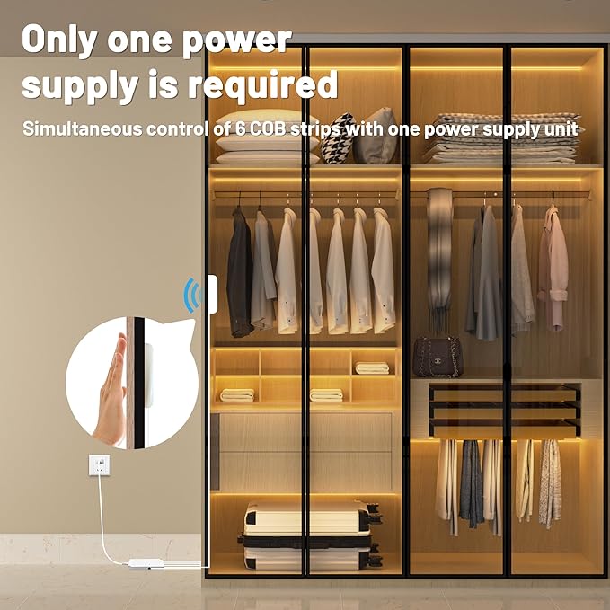 Lichaser 9.84ft COB LED Strip Light, 6 Rolls of 3000K Flexible COB LED for Acoustic Panel and Wood Slat Wall Panels Parallel with Dimmable Touch Sensor Switch, Cuttable for Wood Slat Lighting, Shelf