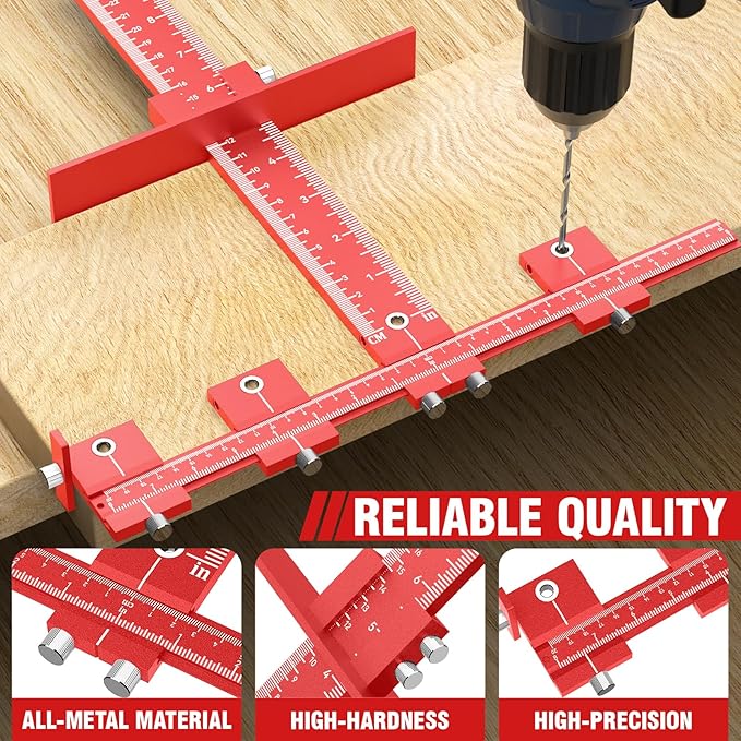 Extended Cabinet Hardware Jig Kit, 32-inch & 16-inch Detachable MAX Cabinet Handle Jig with Auto Center Punch, Aluminium Alloy Cabinet Handle Template Drill Guide, Drawer Pull Jig for Handle Knob Pull