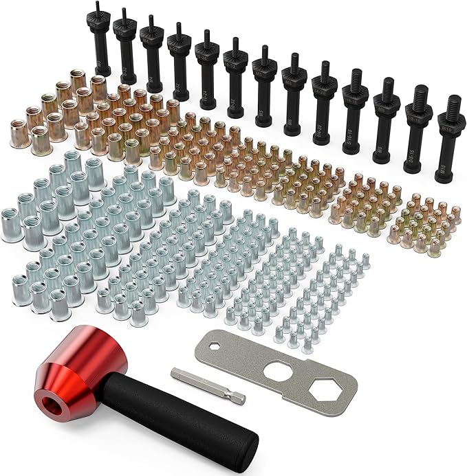 Rivet Nut Drill Adaptor Tool Kit Contains 290 Rivet Nuts and 13 mandrels