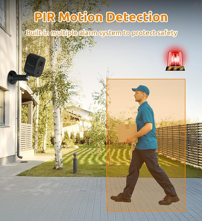 2K Security Cameras Wireless Outdoor, Cameras for Home Security with 2-Way Audio, PIR Motion Detection, Night Vision, Cloud Storage, IP65 Weatherproof, Alexa & Google Home Compatible