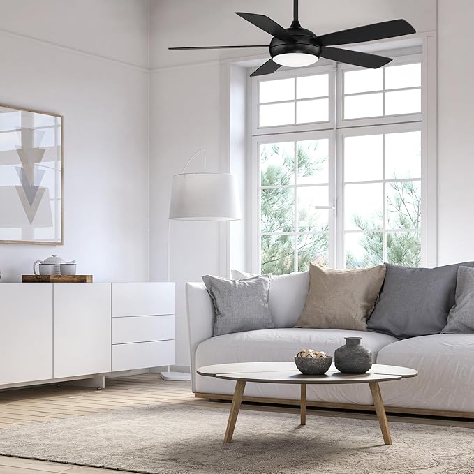 WAC Smart Fans Odyssey Indoor and Outdoor 5-Blade Ceiling Fan 54in Brushed Nickel with 3000K LED Light Kit and Remote Control works with Alexa and iOS or Android App