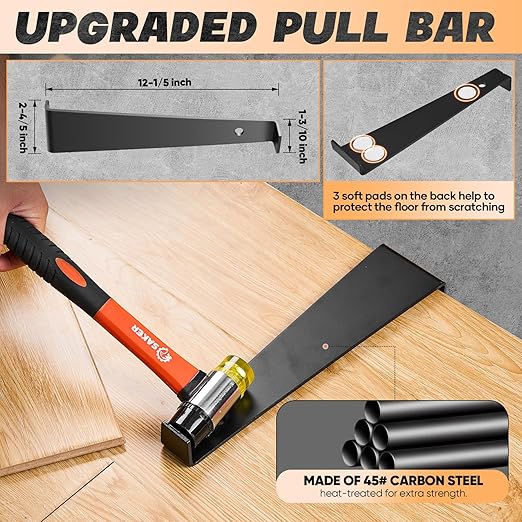 Saker Laminate Flooring Tools, 63-Piece Wood Flooring Installation Kit with 60 Flooring Spacers,Tapping Block, Pull Bar, Rubber Mallet