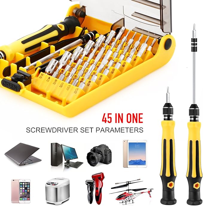 45 in 1 Mini Screwdriver Set, VCOO Torx Bit Tools Set, Small Precision Screwdriver Kit with Tweezers & Extension Shaft for Repair or Maintenance