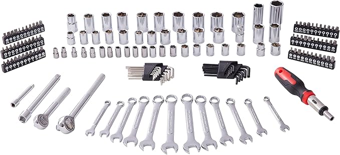 161Piece Mechanic Tool Set, 1/2", 3/8" &1/4" Drive SAE & Metric Socket Wrench Kit with Sockets Combination Wrenches, Auto Repair Tool Set with Storage Case and as A Gift