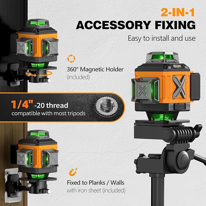 Alloyman Laser Level 4 X 360°Self Leveling with Tripod, 16 Line Lazer Level, 4D Vertical & Horizontal Line, Green Laser Leveler Tool for Construction, Picture Hanging, Floor Tile, Ceiling Installation