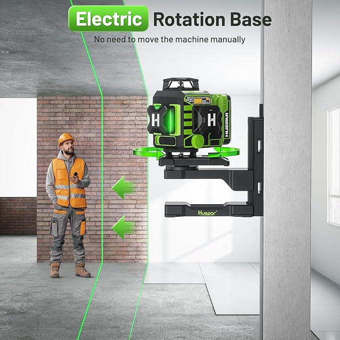 Huepar W04CG 4D Bluetooth Self Leveling Laser Level with Receiver, Up to 400ft Long Distance or Outdoor, 4x360° Green Beams for Construction, Tiling, Framing, Drop Ceiling, Floor Installation