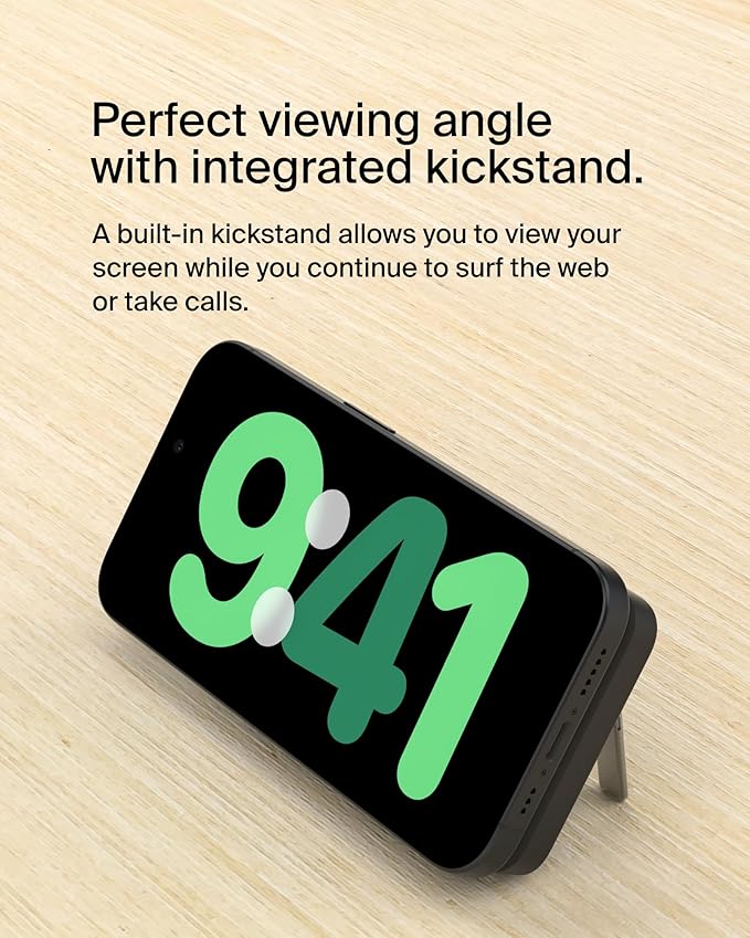 Belkin Portable Charger, Wireless Power Bank 15W 5000mAh w/ Qi2, MagSafe Charger + Built-in Pop-up Kickstand - Compatible w/iPhone 16, 15, 14, Plus, Pro, Max, Google Pixel 10, etc. - Black