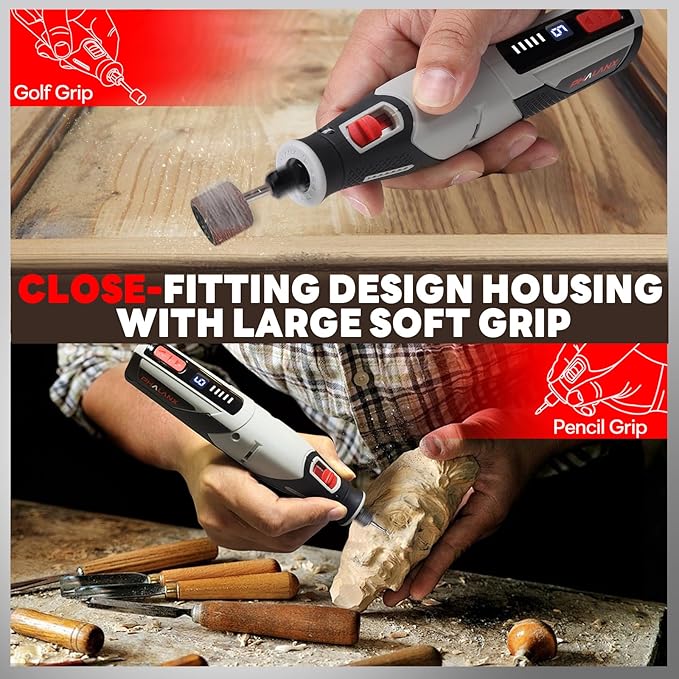 Rotary Tool - 4V Rotary Tool Cordless, PHALANX Rotary Tool Accessories 80 PCS 4000mAh Li-Ion Battery, Preset 9 Speed Adjustment Grinder Tool for Cutting Sanding Carving Polishing Engraver DIY Crafts