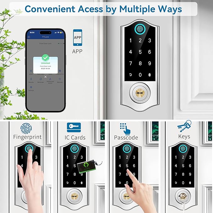Harfo Smart Fingerprint Door Lock, Keyless Entry Deadbolt, Full App Control Biometric Lock, Electronic Digital Touchscreen Keypad, Auto Lock, Easy Install, Satin Nickel