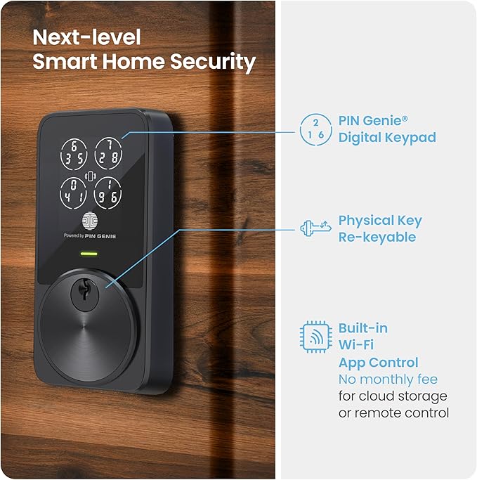 Lockly PIN Genie Pro Zeno Series Smart Lock, Keyless Entry Door Lock with Apple Home Key, Built-in Wi-Fi Keypad Deadbolt Locks for Front Door, App Remote Control, IP65 Weatherproof, Easy Installation
