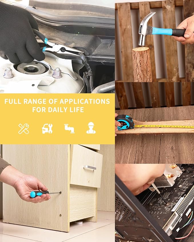 Essential Man's Small Tool Box Kit for House, New Home Toolbox Socket Wrench Set, Mini Men's Car Mechanic Pliers Hammer Toolset, Home Repair Basic Car Body Tool (Tool Kit - Blue)