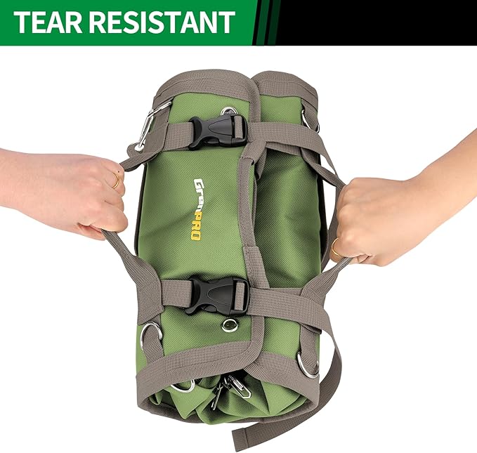 Roll Up Tool Bag With Detachable Pouches, Heavy Duty Organizer With 6 Pockets for Mechanics, Electricians, DIY, Gifts for Dad, Men Birthday Gift, Green