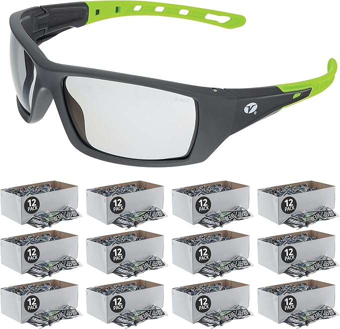 Veratti Spectrum Safety Glasses, Anti-Fog Indoor/Outdoor Lens, ANSI Z87.1 Certified, Impact Resistant, Gray/Green Frame