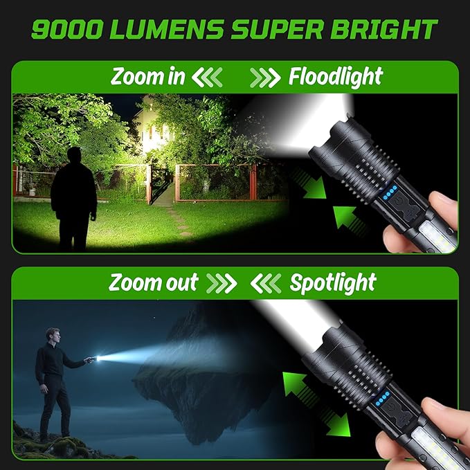 Rechargeable Flashlights High Lumens, 7 Modes Super Bright LED Handheld Flash Lights Battery Powered with COB Side Light, USB C, Zoomable Beam, Waterproof for Home, Emergency, Camping, 4Pack