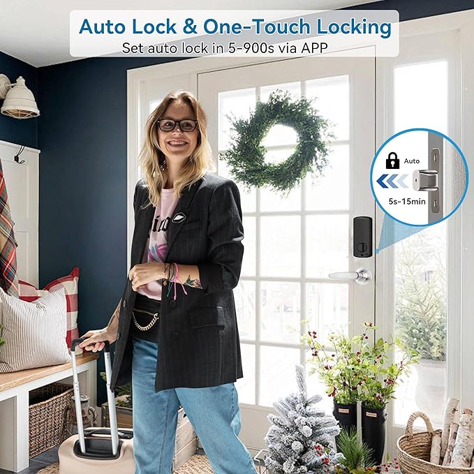 Harfo Smart Fingerprint Door Lock, Keyless Entry Deadbolt, Full App Control Biometric Lock, Electronic Digital Touchscreen Keypad, Auto Lock, Easy Install, Satin Nickel