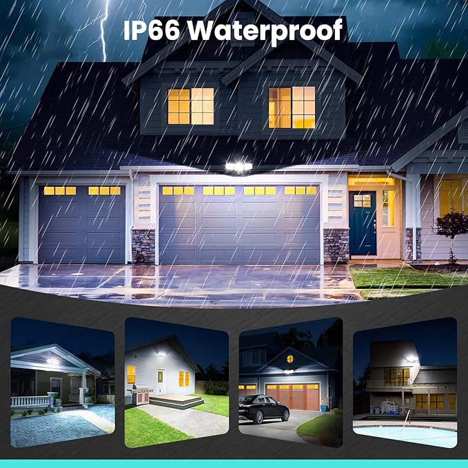 MEIKEE 100W LED Flood Lights Motion Sensor Light Outdoor, 9600lm 6500K Daylight White, IP65 Waterproof, 3 Adjustable Heads, Auto Dusk to Dawn Security Lighting for Garage, Yard, Porch, Driveway