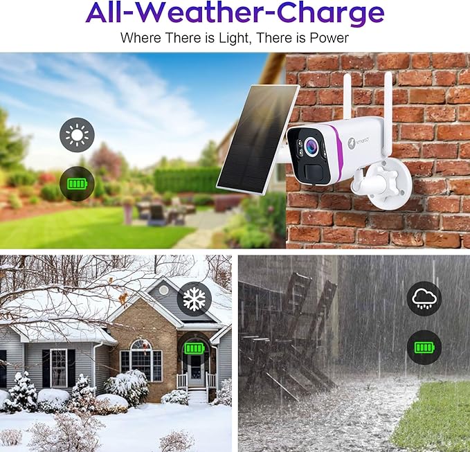 XMARTO 100% Wire-Free Solar Home Security Camera System Wireless, 4-Set 2K CCTV Camera Kit with 4K 10CH Expandable WiFi NVR + 4PCS Wire-Free PTZ Solar Security Camera