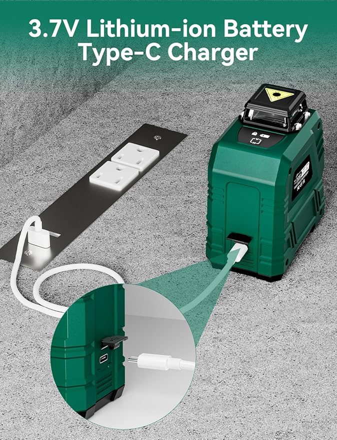 Laser Level with Adjustable 47 inch Tripod, RockSeed 1x360° Horizontal and 1x 150° Vertical Green Line Self-Leveling Laser Level, Rechargable Laser Leveler, for Hanging Pictures/Wall Construction