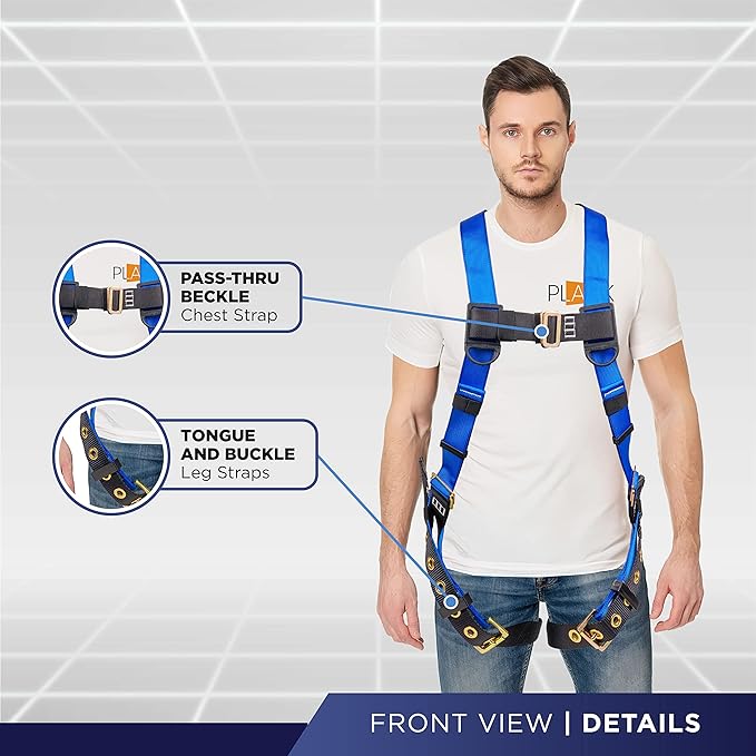 Palmer Safety Construction Harness 5 Point Adjustment, Back D-Ring, Grommet Legs, Multiple Styles I OSHA ANSI Compliant