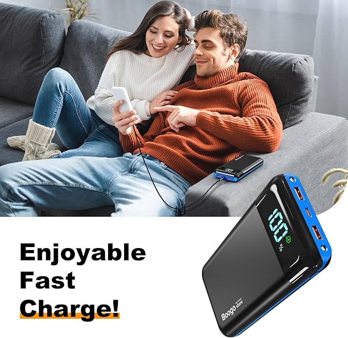 Portable Charger Power Bank 52800mAh Powerbank PD 30W and QC 4.0 Fast Charging Built-in Bright flashlight LED Display 2 USB 1Type-C Output External Battery Pack for iPhone, Samsung, iPad etc (blue)