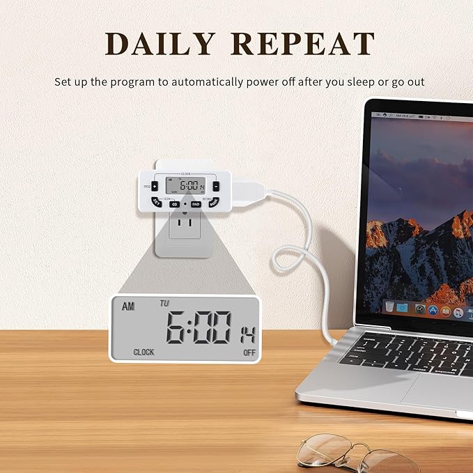 7 Day Programmable Digital Timer Outlet, Indoor Timer with Single Plug-in, Suitable for Lamp, Fan, Aquarium, 15A 1/2HP, 2 Pack