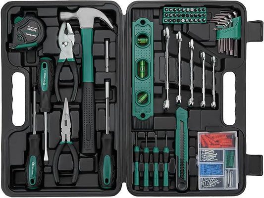 CARTMAN 152-Piece Basic Household Hand Tool Set,with Toolbox Storage Case, All Purpose Home Tool Kit Includes Essential Tools for Office College Repairs Green