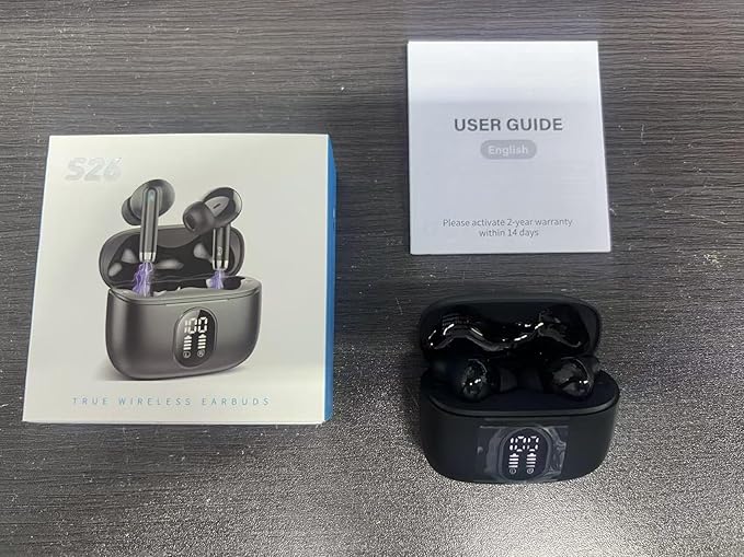 Wireless Earbuds, 2025 New Bluetooth 5.4 Headphones HiFi Stereo with 4 ENC Mic, 40H Mini Ear Buds In-Ear Noise Cancelling Earbuds with LED Screen, Ultra Light Bluetooth Earphones White for Android iOS