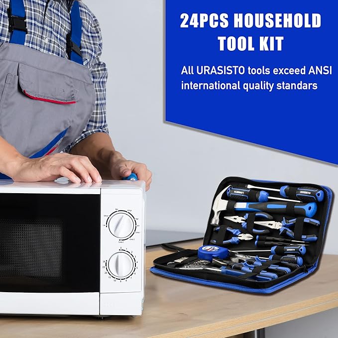 24-Piece Household Tool Kit for Men Repair Hand Tool Set Bag with Hammer, Screwdriver,Pliers, Wrench set with Storage Bag