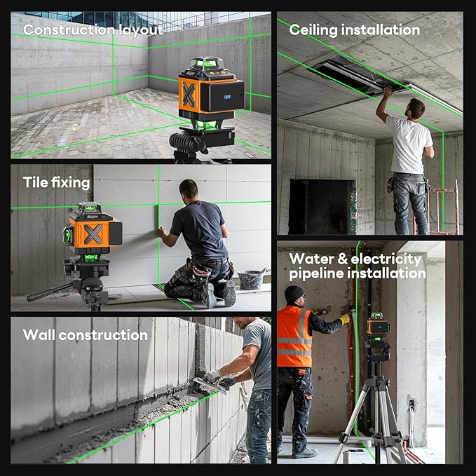 Alloyman Laser Level 4 X 360°Self Leveling with Tripod, 16 Line Lazer Level, 4D Vertical & Horizontal Line, Green Laser Leveler Tool for Construction, Picture Hanging, Floor Tile, Ceiling Installation
