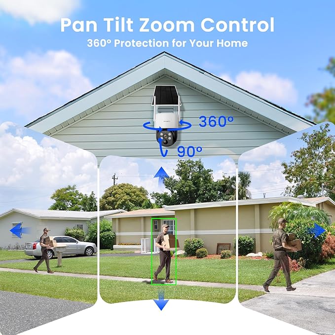 XMARTO 100% Wire-Free Solar PTZ Home Security Camera System Wireless, 10-Set 2K 4MP QHD CCTV Camera Kit with 4K 10CH Expandable WiFi NVR and Past 90-Day Video Storage, All-Weather Solar Charge