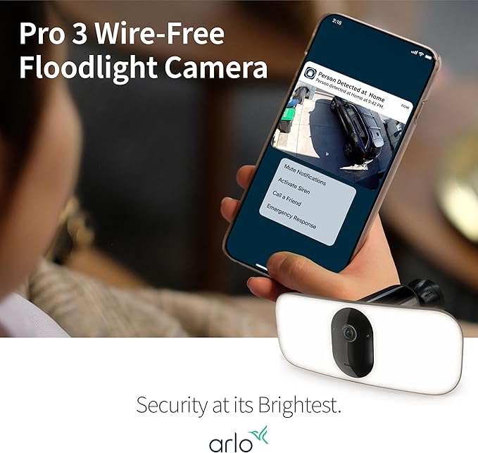 Arlo Pro 3 LED Floodlight Security Camera 2K HDR 2000-3000 Lumens | Wire-Free | Protect Driveways & Alleyways | Connects to Wi-Fi | Color Night Vision, Motion Sensor, 2-Way Audio, Rechargeable (Black)