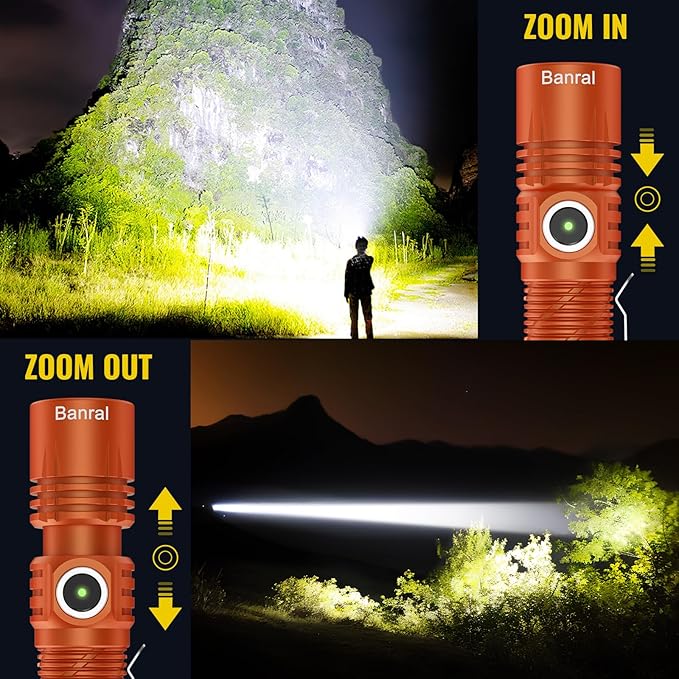Rechargeable Tactical Flashlights, High Lumens Small Mini USB-C LED Flashlight, Compact EDC Flash Light, 4 Modes&Memory Function, Waterproof Pocket Lights for Home,Camping,Emergency (2, Orange)