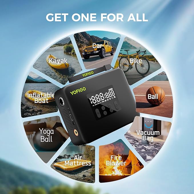 Tire Inflator, Portable Air Compressor 160PSI Dual Power Electric Air Pump for Tire, Air Inflator in Auto Shut-Off, Digital Pressure Gauge Display, for Truck, Cars, Motorcycles, Bikes & Balls