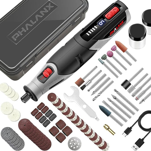 Cordless 4V Rotary Tool Kit, PHALANX Rotary Tools 80 PCS Accessories 4000mAh Li-Ion Battery, Type-C Charging 9 Speed Engraving Tool for Wood Cutting Sanding Crafts Carving Resin Polishing
