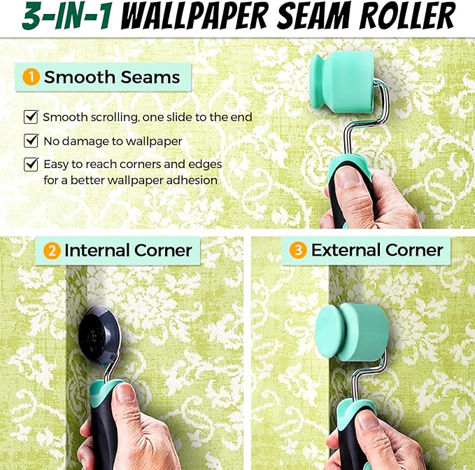 15pcs Wallpaper Tools Kit, Flat & Corner Seam Roller, Multiuse Smoothing Squeegee, Wallpaper Adhesive Paste Glue Brush, Wall Paper Kit for Peel and Stick Contact Paper Vinyl Window Film