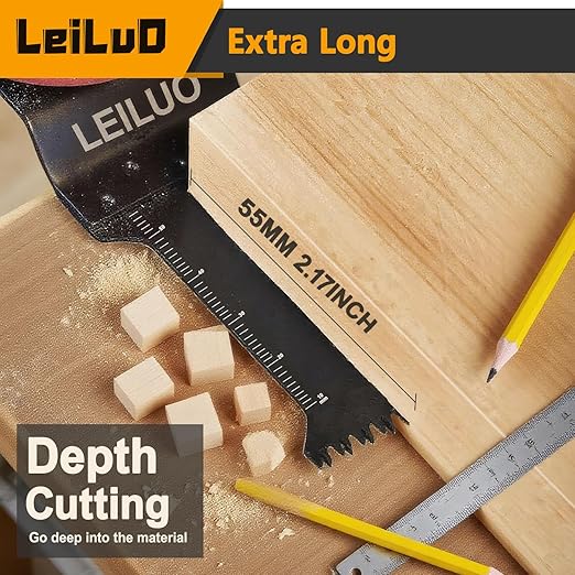 LEILUO Japanese Teeth Oscillating Saw Blade Set 15Pcs CRV Material Fast & Clean Wood Cutting Extra-Long Oscillating Tool Accessories Compatible with DeWalt Makita and More
