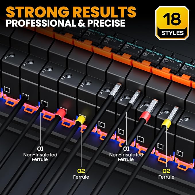 SOMELINE Ferrule Crimping Tool Kit, Self-Adjusting Pliers for Wire Ferrules AWG 24-8, With 18 Sizes Insulated and Non-insulated Wire Ferrules Terminals, Square Crimp Connector Assortment Kit